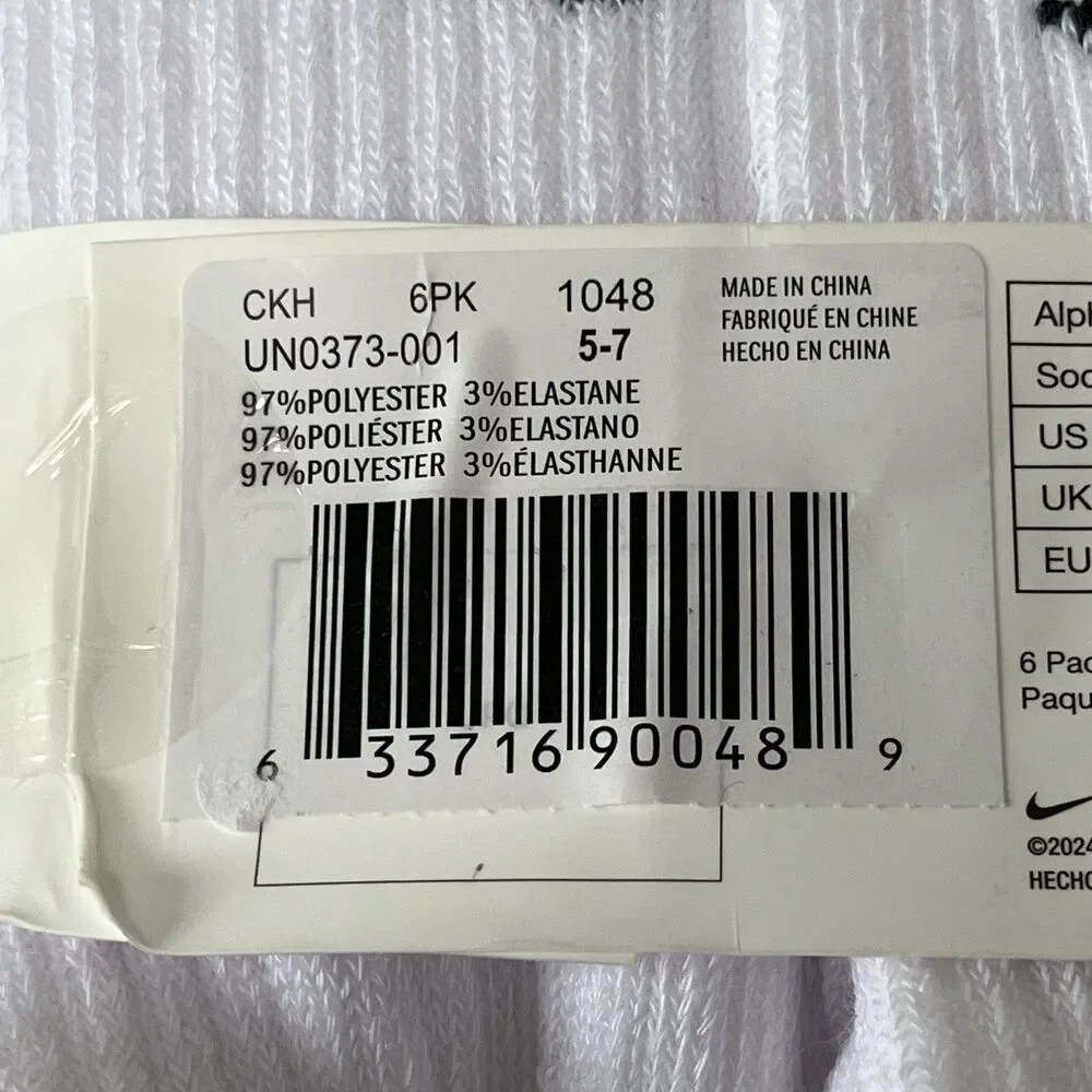 NIKE Boys Cushioned Crew Socks (6 Pairs) Sz 5-7 Fits Youth Shoe Sz 10C-3Y White